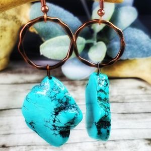 Turquoise & copper slab stone earrings